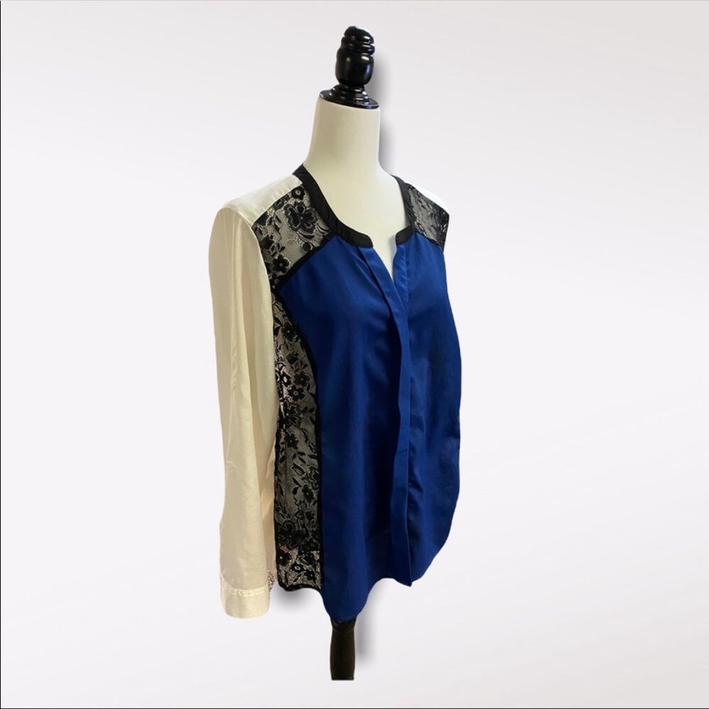 RICKI'S | Women's Blue and Lace Long Sleeve Blouse - Picture 2 of 4